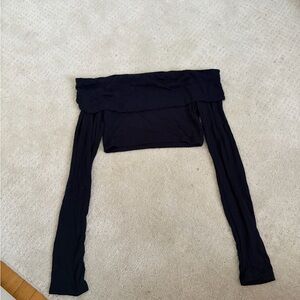 Navy Off-Shoulder Long Sleeve Crop Top